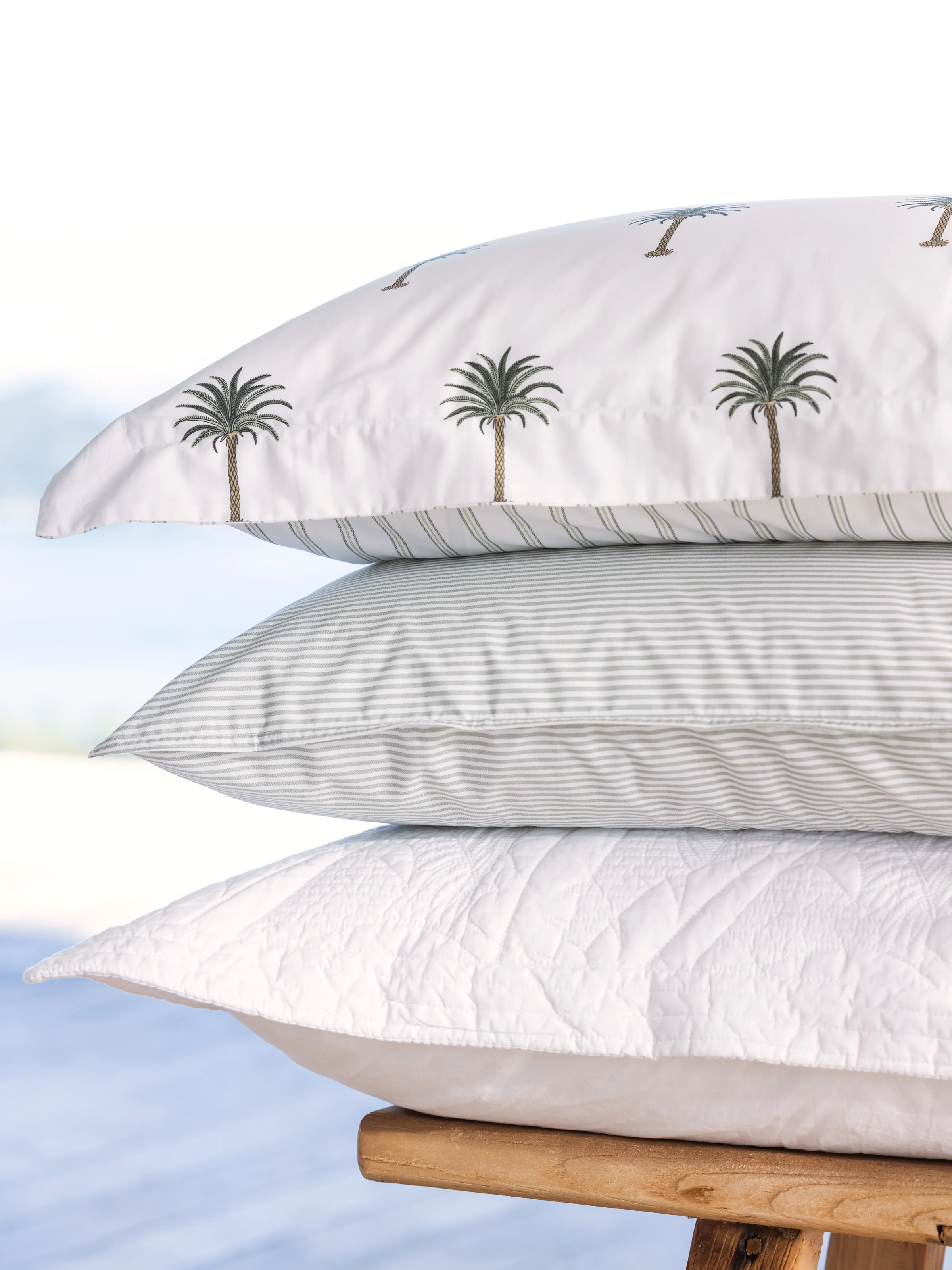 Purity Organic Cotton Standard Pillowcase Set in Green Stripe - Image 2