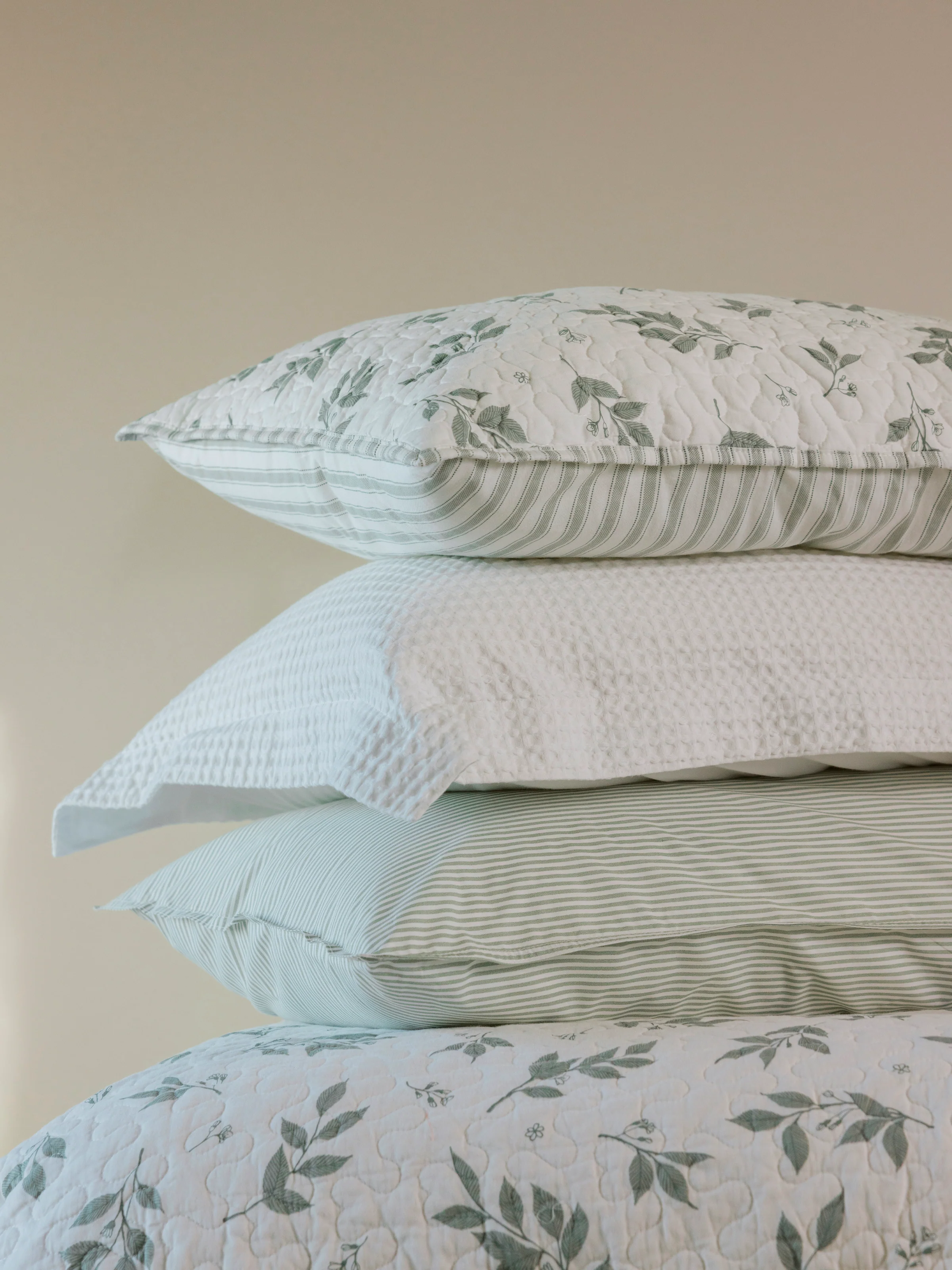 Purity Organic Cotton Standard Pillowcase Set in Green Stripe - Image 4