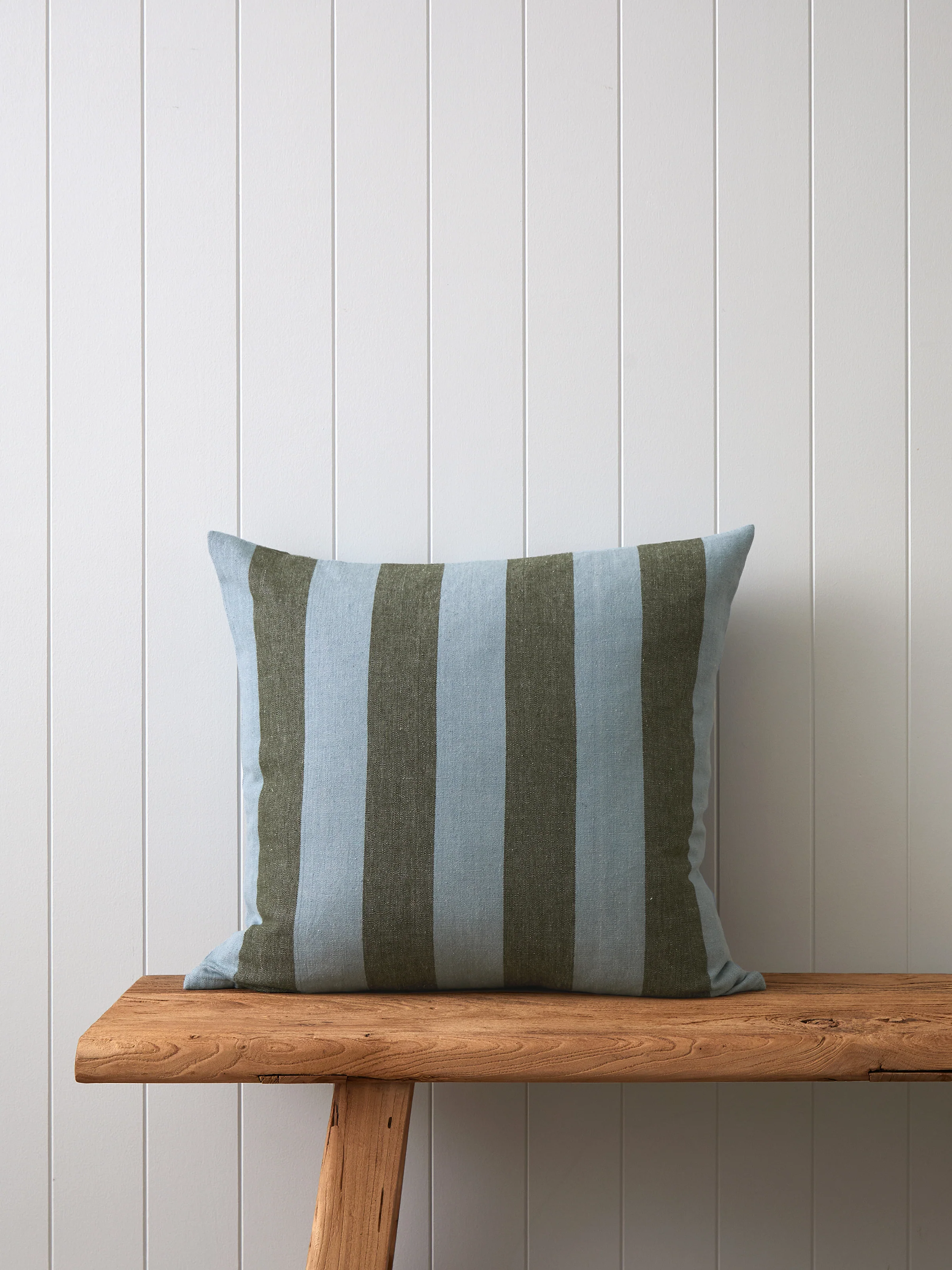 Raya Large Square Cushion Cover in Green Stripe