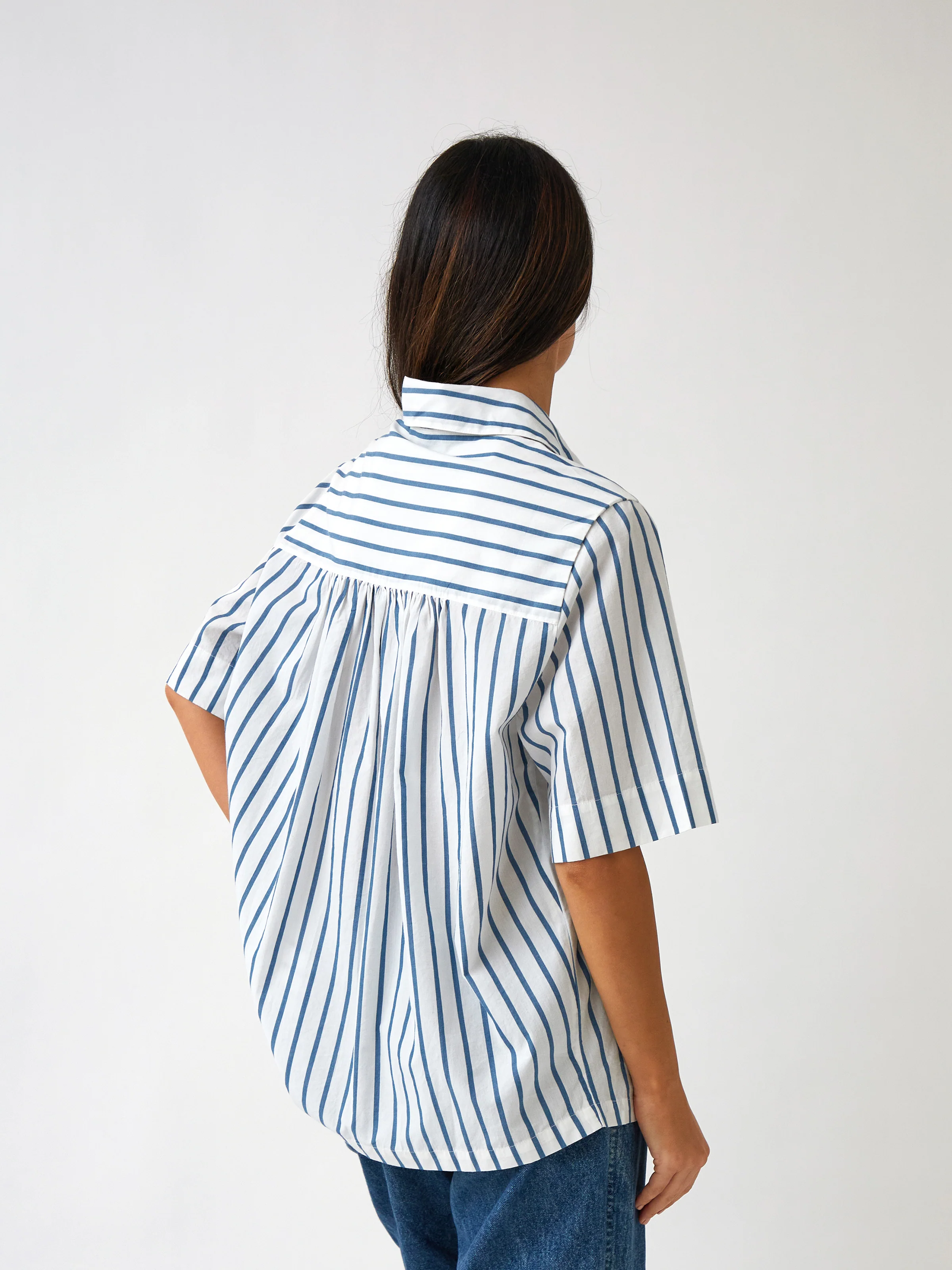 Rhodes Poplin Shirt in Blue Stripe - Image 4