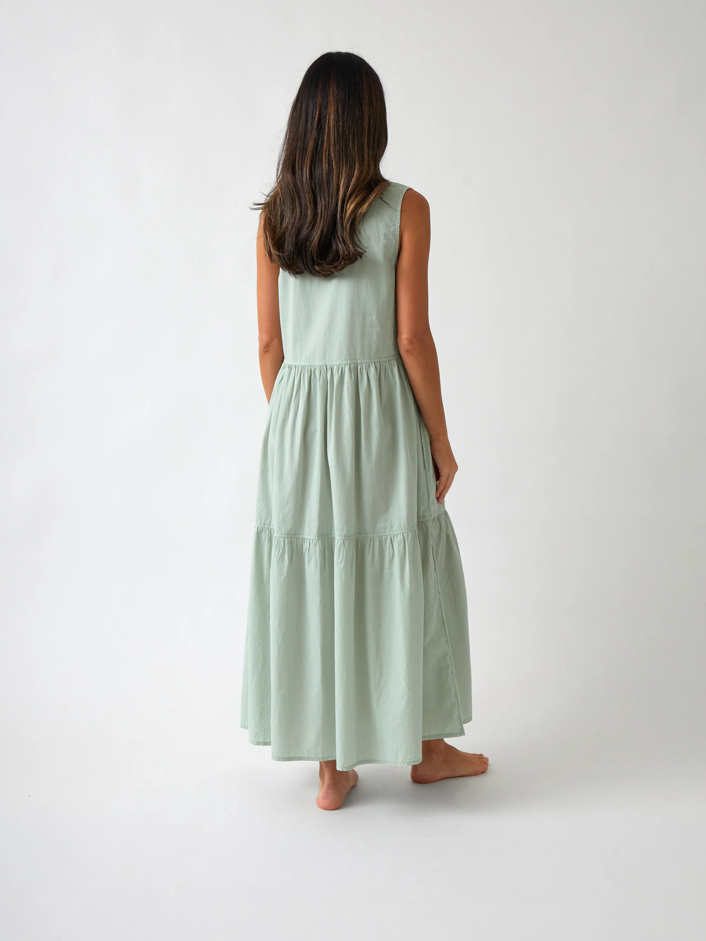 Rhodes Poplin Tier Dress in Green - Image 4