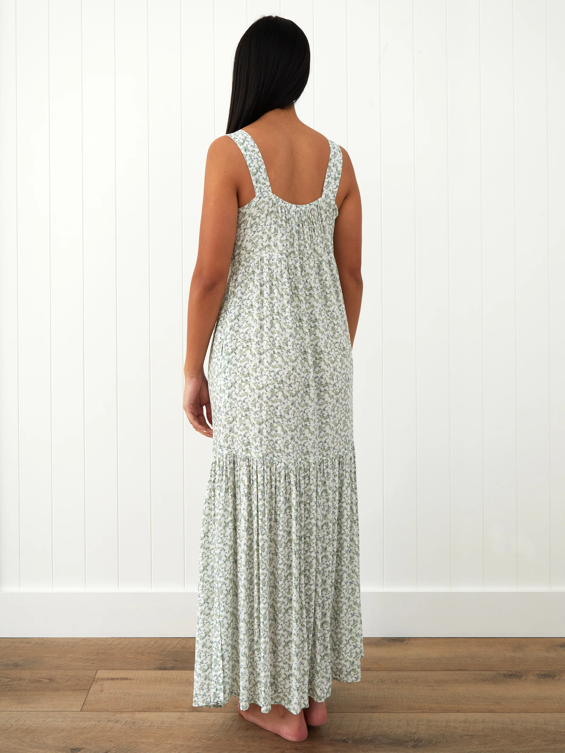Riviera Wide Strap Rayon Dress in Green Floral - Image 4