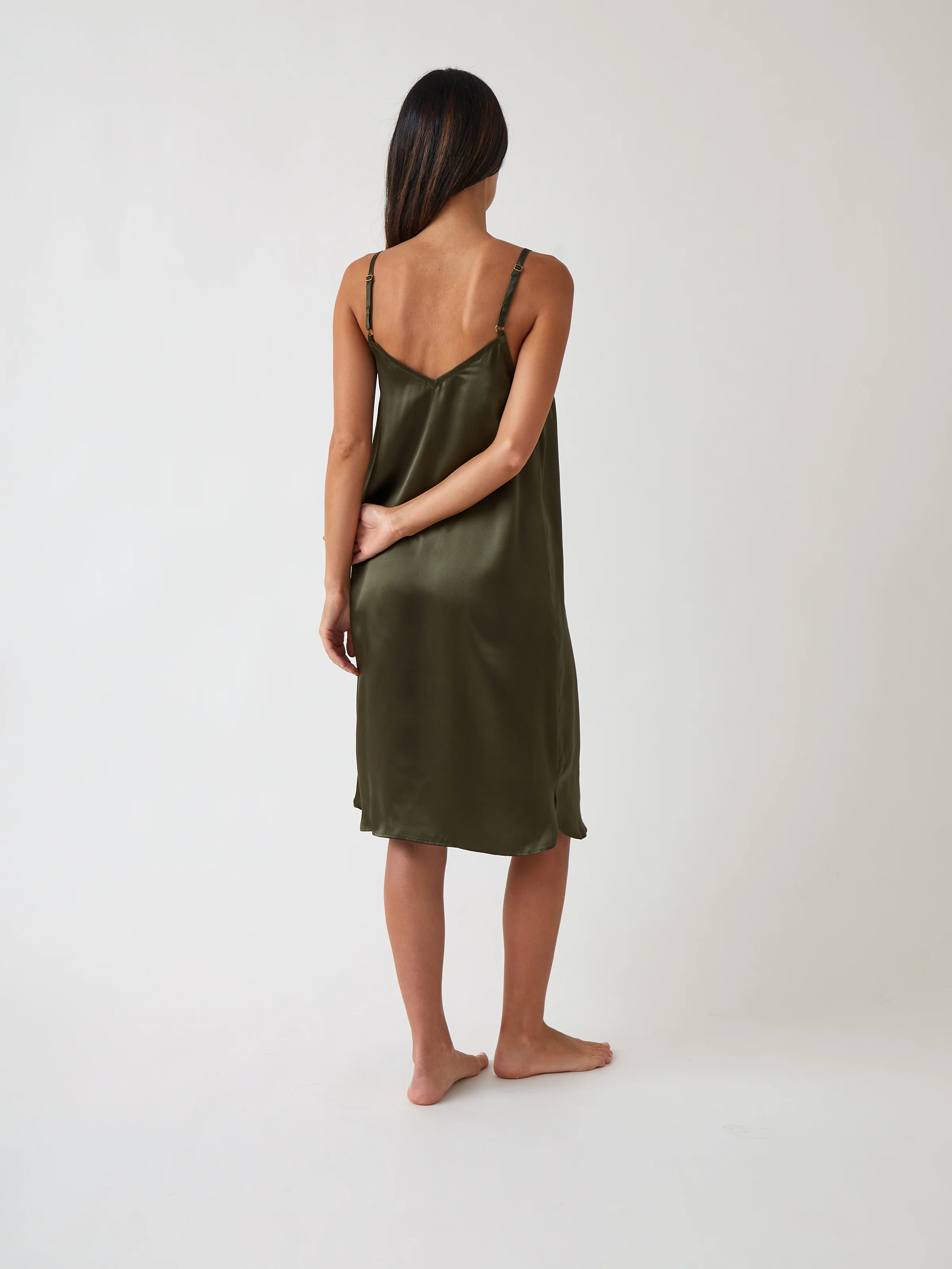 Silk Midi Nightie in Olive - Image 4