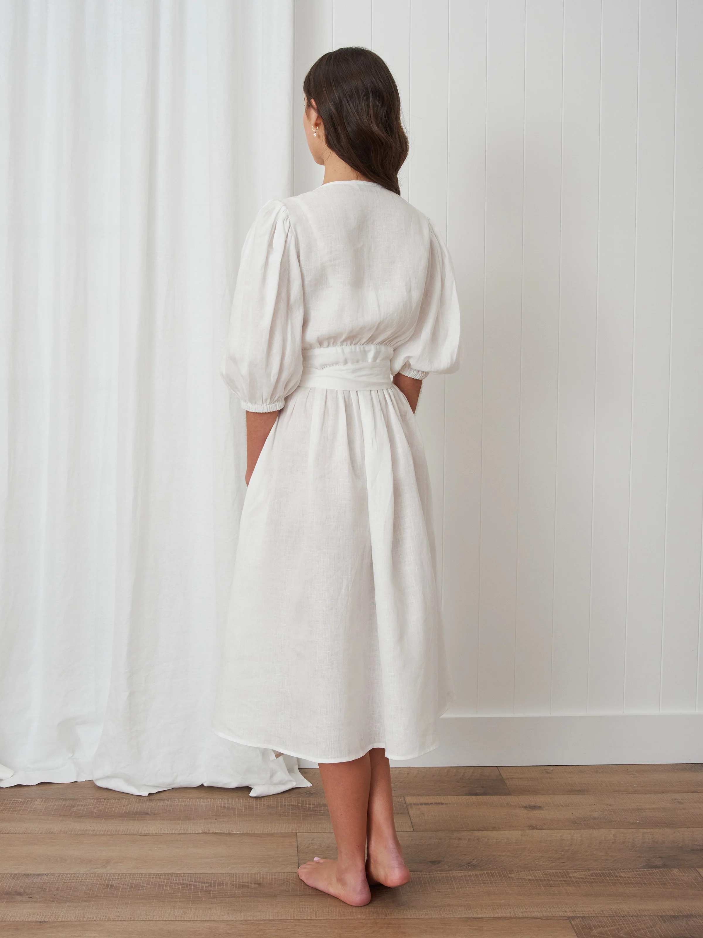 Voyager Linen Wrap Dress in White - Image 4