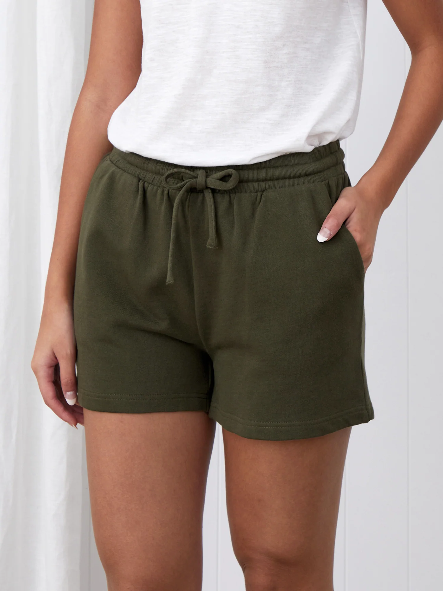 Weekend Cotton Knit Lounge Shorts in Olive - Image 3