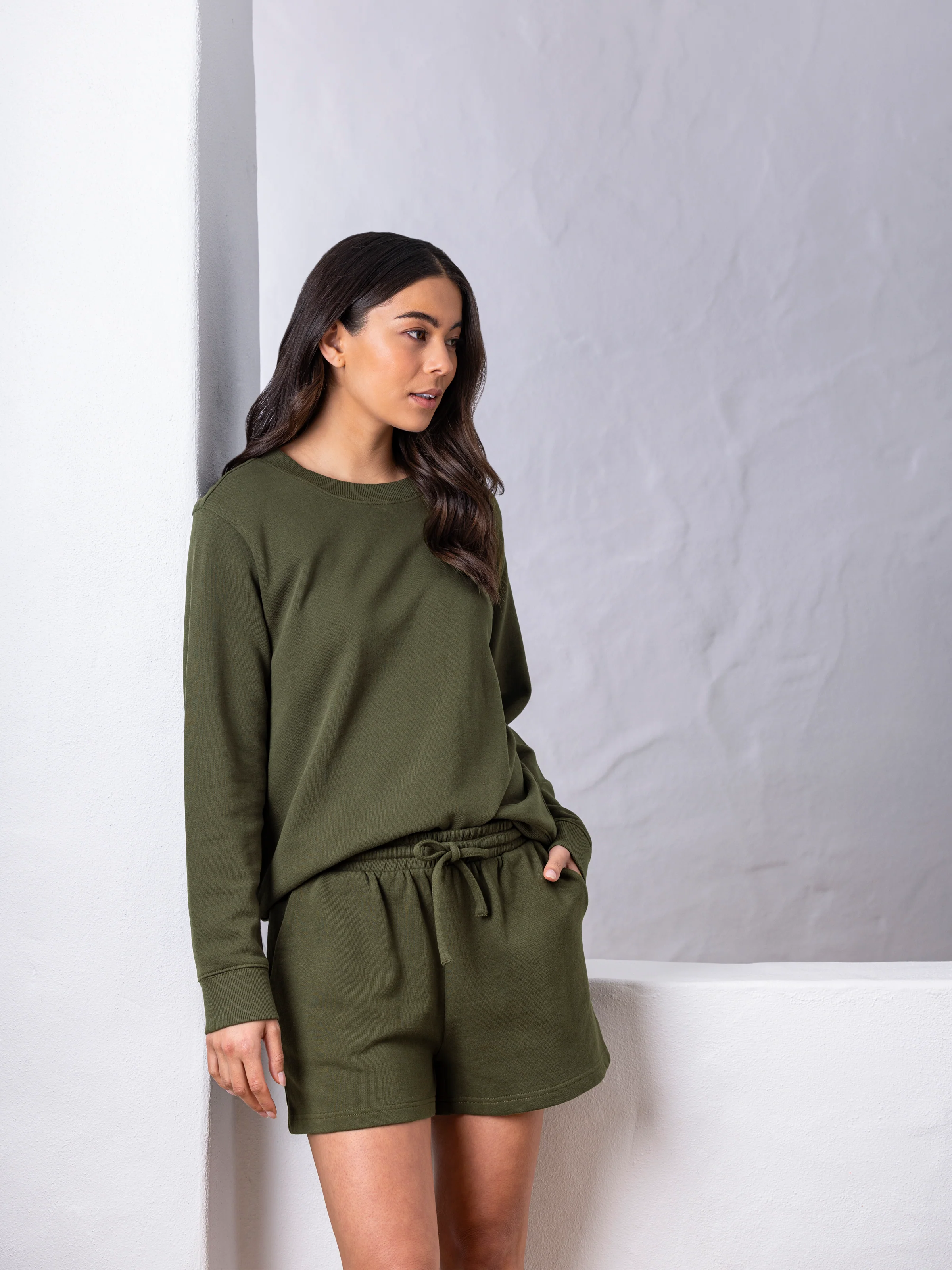 Weekend Cotton Knit Lounge Shorts in Olive - Image 5